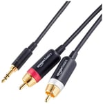 Amazon Basics 3.5 Aux to 2 x RCA Adapters, Audio Cable for Amplifiers, Active Speakers with Gold-Plated Plugs, 4.6 m, Black