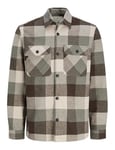 JACK & JONES Men's Jprraymond Melange Check Ls Overshirt Sn Long Sleeve Shirt, Agave Green/Fit:Comfort Fit, XL