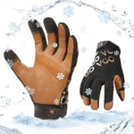 Vgo... Gants de travail d'hiver,gants légers de mécanicien,étanches,gants de rigueur, 4℉ ou plus 3M Thinsulate C100 (GA9603FW,Marron,S,1Paire)