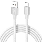 Cable USB C Blanc, 2M Câble USB A vers USB C Charge Rapide Nylon Tressé Cordon USBC pour iPhone 16, pour iPhone 15, pour Samsung Galaxy S24 A55 A15, Pixel, Redmi, Switch