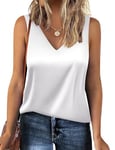 Zeagoo Satin Tank Tops for Women Loose Fit Sleeveless V Neck Cami Camisole Blouses Shirt Top White XS