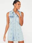 Only Sleeveless Denim Shirt Dress - Light Blue, Blue, Size S = Uk 8, Women