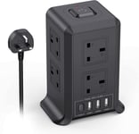 Tower Extension Lead with USB Slots, 8 Way Multi Plug Extension Tower & 4 USB 2M