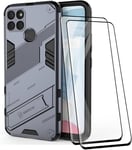 Robuste Housse Pour Oppo Realme C21 Y 2 Verre Trempé Pc+Tpu Ultra Protection Coque Rugged Armor Bumper Case Cover Avec Support Invisible Gris.