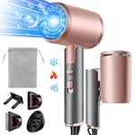 Vbrisi Seche Cheveux Pliable, 2400W Sèche-Cheveux Ionique avec Diffuseur, Professionnel Hair Dryer, 3 températures/3 vitesses, bouton chaud/froid, pour Famille Voyage Salons de Coiffure(Gris Rose)