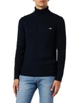 GANT Men's Cotton Cable Turtle Neck Sweater, Evening Blue, XL