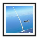 Space Shuttle Atlantis Launch Strike Eagle Patrol Photo Square Wooden Framed Wall Art Print Picture 16X16 Inch