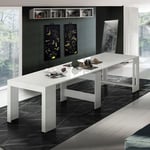 Web Furniture - Table à Manger extensible en bois Blanc Brillant 90x51-300cm Design Salon Pratika White