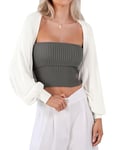 Totatuit Boléro pour Femme Cardigan Court Manches lanternes Festif Couleur Unie élégant Ouvert sur Le Devant Manches Longues Veste légère Boléro tricoté Veste d'épaule Blanc，L