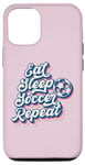 Coque pour iPhone 12/12 Pro Ballon de sport pour hommes, femmes, garçons et filles avec inscription « Eat Sleep Soccer Repeat »