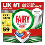 Fairy Platinum Plus 59 Dishwasher Tablets, Lemon, Our Best Cleaning For A Clean Like New, Removes Dullness & Prevents Limescale