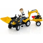 Costway - 3 en 1 Tractopelle Enfant avec Pelle et Remorque Amovible, Tracteur Electrique Enfants avec Volant & 6 Pneus Durables, Charge 35kg pour