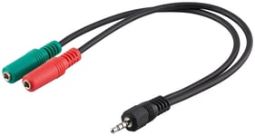 Goobay Adapter för PC-headset, 1x 3,5 mm AUX 4-pin till 2x 3,5 mm AUX 3-pin Pawl 3,5 mm plugg (4-pin, Stereo) > 2x haken 3,5 mmuttag (3-pin, stereo)