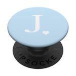 White Initial Letter J Heart Monogram On Pastel Light Blue PopSockets PopGrip: Swappable Grip for Phones & Tablets PopSockets Adhesive PopGrip