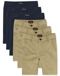 The Children's Place Boys' Stretch Chino Shorts, Flax/New Navy 6-Pack, 14 (Pack of 6)