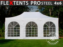 Snabbtält Depåtält Easy-up tält Eventtält Partytält FleXtents PRO Steel Vintage Style 4x6m Vit, inkl. 8 sidor