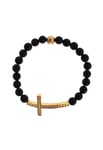 Nialaya WoMens Matte Onyx Stone Gold CZ Cross 925 Silver Bracelet - Black material_Sterling_Silver - Size X-Small