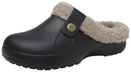 ChayChax Femme Hiver Sabots Fourrées Homme Pantoufles Chaud Peluche Chaussons Maison Imperméables Chaussures de Jardin Intérieur et Extérieur,44/45 EU,Noir 1