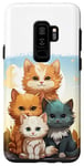 Coque pour Galaxy S9+ Mignon anime chat photo de famille sur rocher ensoleillé jour portrait