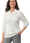 Damart - Pull en Maille Poilue Issu d'une Démarche Éco-Responsable, Femme, Col Polo, Blanc Cassé, Manche Longue