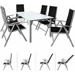 Salon de jardin aluminium »Bern« 1 table 6 chaises pliantes différentes couleurs plateau de table en verre dépoli dossier réglable 8 positions Argent