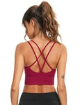 Sykooria Femme Soutien Gorge Sport Coussinets Amovibles Élastique Brassière Sport Yoga, Course à Pied, Danse sous-vêtements de Sport,XL,Rouge Vineux