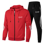 Herr \"EA7\"" Tryckt Träningsoverall Set Dragkedja Hoodie Jacka Joggers Byxor Sportkläder Outfit Aktivkläder M-3XL Red M"