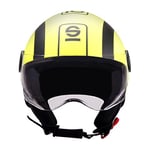 Sparco Riders SP601 Casque Moto Demi-Jet, Casque Scooter Homologué ECE 22.06, Casque Demi-Jet avec Visière Anti-Rayures et Déclenchement Micrométrique, Jaune Fluo/Noir (Mat), L