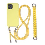 FIFTHAVE Coque pour iPhone 14 avec Cordon Bracelet Chaine Laniere Housse Silicone TPU Protection Etui avec Cordon Amovible pour iPhone 14 6.1''Mince Antichoc Réglable Lanyard Case-Jaune