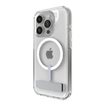ZAGG Crystal Palace Snap Coque Transparente pour iPhone 15 Pro avec béquille intégrée, Protection Contre Les Chutes (4 m), graphène Durable, Anti-jaunissement et résistante aux Rayures MagSafe