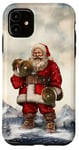 Coque pour iPhone 11 Haltères géantes de levage Père Noël dans une vallée de montagne enneigée