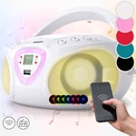 Boombox Bluetooth Speaker CD Player Portable Stereo System FM Radio White LED