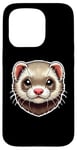 Coque pour iPhone 15 Pro Adorable Visage d'un Furet Dessin pour Amoureux des Animaux