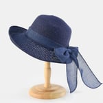 Dam solhatt i papperssugrör, hopfällbar med bred brätte, sommarhatt med UV-skydd Navy Blue