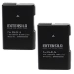 EXTENSILO 2x Batteries compatible avec Nikon D3100, D3100 DSLR, D3200 appareil photo, reflex numérique (1100mAh, 7,4V, Li-ion) avec puce d'information