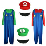 Vuxen Super Mario och Luigi Maskeraddräkt Rörmokare Bröder Halloween Kostym Red Mario M