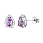 Boucle doreille Goutte Femme Argent 925 Clou d'oreilles Puces Alexandrite Violet Pierre de Naissance Juin Bijoux Brillant Cadeau Anniversaire pour Maman Fille