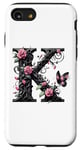 Coque pour iPhone SE (2020) / 7 / 8 Letter K Initial Floral Monogram Rose Pink Flower Butterfly