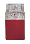 PENSIERI DELICATI Parure de lit Simple 100% Coton - 90 x 200 cm - avec Drap de Dessous, Drap du Dessus et 1 taie d'oreiller - Fabriqué en Italie - Style Shabby Love Rouge