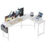 CubiCubi Bureau d'ordinateur Moderne en Forme de L, Table PC 170 x 120 cm, Bureau Stable pour Le Jeu, Bureau d'angle avec Support pour écran et tiroir, Table d'angle Grand Bureau, Blanc/Blanc