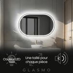 Miroir LED Lumineux 120x50 cm Freya - Horizontal Ovale de Salle de Bain Mural avec éclairage Blanc Froid 7000K avec Haut Parleur