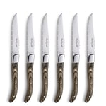 Lou laguiole LOUIS Lot De 6 Couteaux À Steak, Manche En Bois Pakka, Tranchant Micro-denté Durable, Acéré Et À Longue Tenue De Coupe, Accessoires De Barbecue, Couverts À Steak Pour 6 Personnes