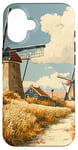 iPhone 16 Wheat Fields With Windmills Landscape Vintage Graphic Case