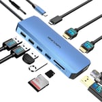 Usb C Hub Triple Monitor, Station D'Accueil Pour Ordinateur Portable 12-En-1, Adaptateur Multiport Avec Double Hdmi 4K, Dp 4K, Pd In 100W, Pour Macbook/Dell/Hp/Lenovo(Bleu)