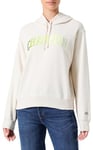 Champion Women's Legacy Icons W-Spring Terry Varsity Logo Hooded Sweatshirt, White Washed, M