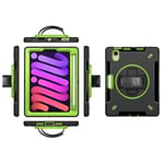 JSY Étui de Protection Compatible avec iPad Mini 6 génération 2021, Triple Couche Anti-Chocs de 8,3" avec Support Rotatif à 360°, Porte-Stylo et dragonne, Vert Clair