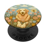 Golden Retriever and Blooms Harmony Pissenlit Jardin Floral PopSockets PopGrip Adhésif