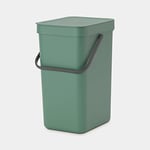 Brabantia Sort and Go Kitchen Recycling Bin 12L, Stackable Waste Organiser with Handle and Removable Lid, Easy Clean, Fixtures included for Wall/Cupboard Mounting, Fir Green