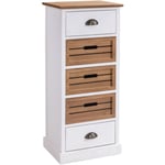 Chiffonnier cornelia commode avec 2 tiroirs et 3 caisses de rangement, en bois de paulownia blanc et brun style maison de campagne - Blanc/Brun