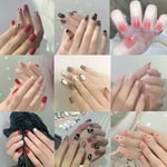 Soft Fake Nials Traceless False Nails Glitter Leopard Print French Short Square